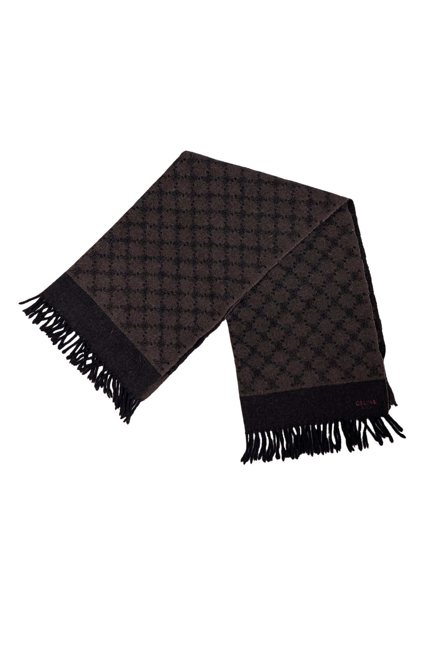 Luxury CELINE - Black &amp; Brown Logo Print Wool Scarf