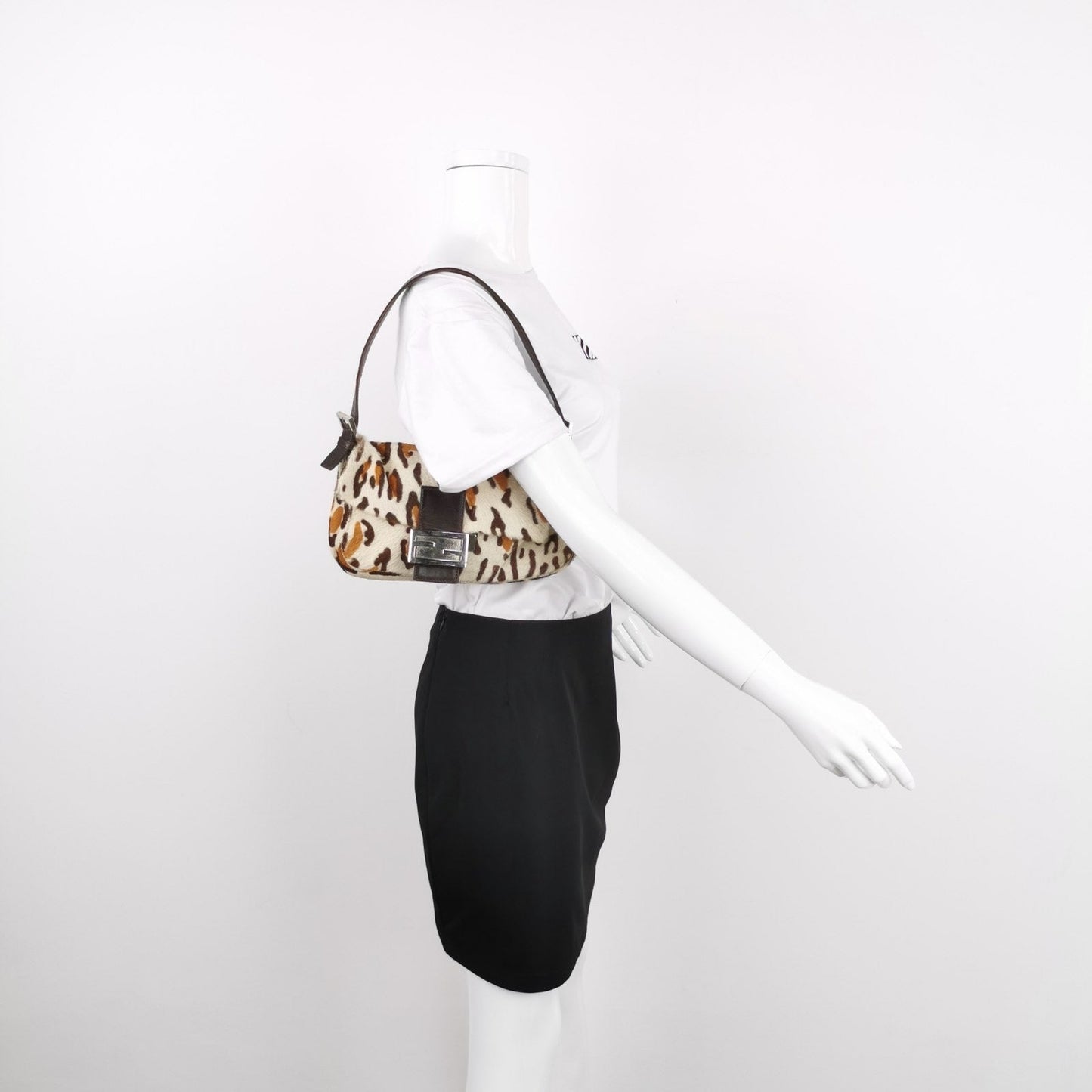 Fendi Baguette Pony hair in leopard print Brown