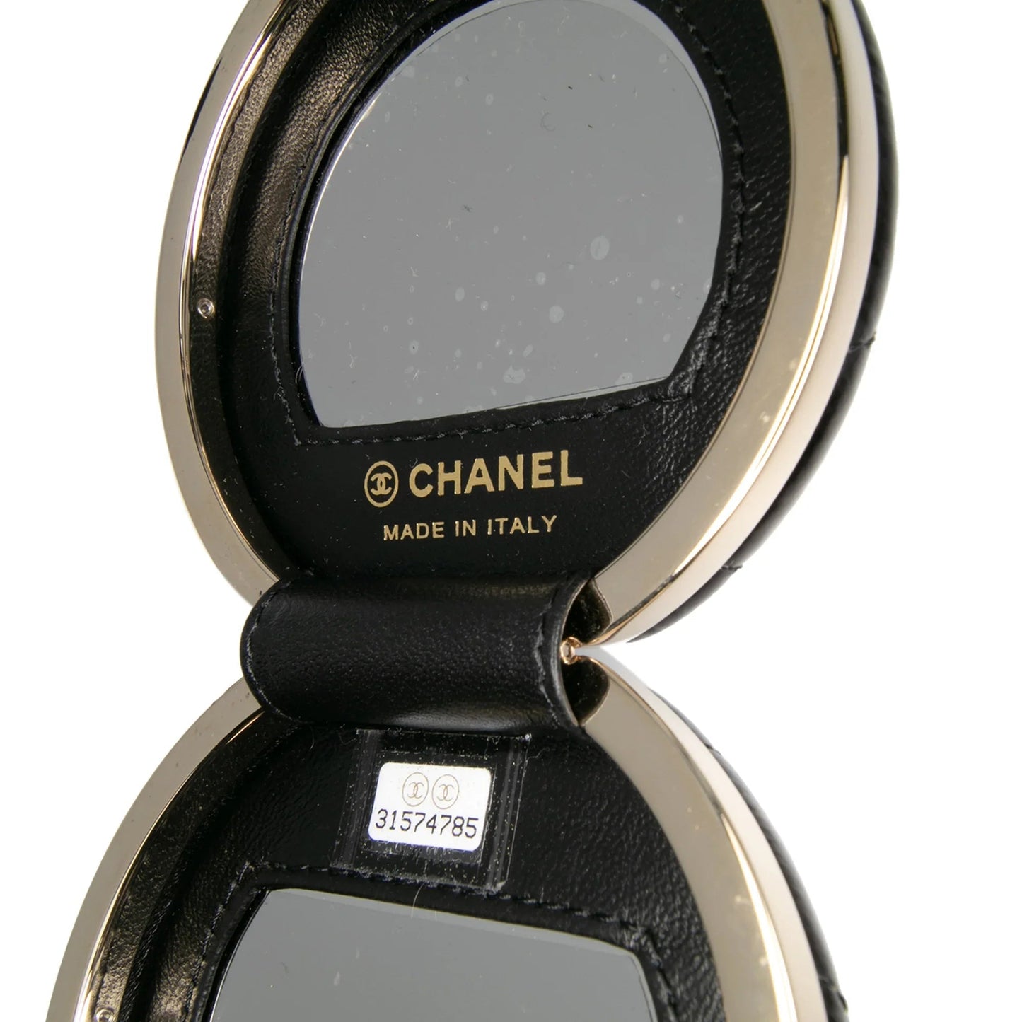 Black Chanel Quilted Patent Round Mirror Chain Necklace