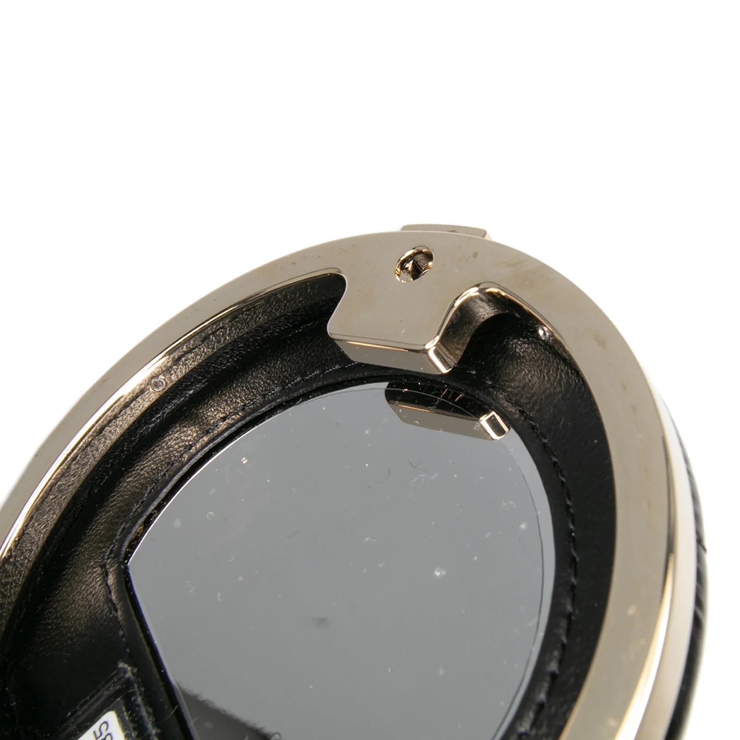 Black Chanel Quilted Patent Round Mirror Chain Necklace