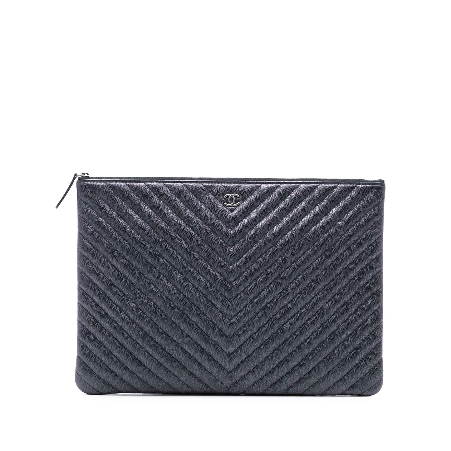 Purple Chanel Large CC Chevron Iridescent Caviar O Case Clutch