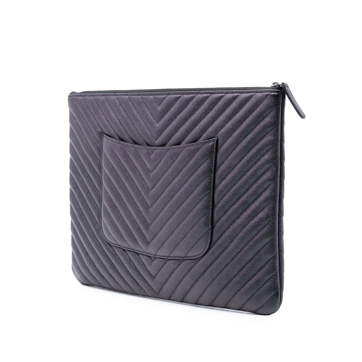 Purple Chanel Large CC Chevron Iridescent Caviar O Case Clutch