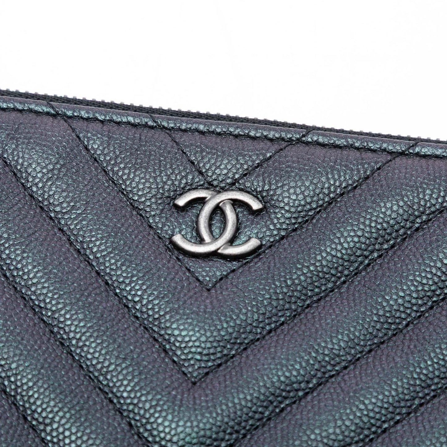Purple Chanel Large CC Chevron Iridescent Caviar O Case Clutch