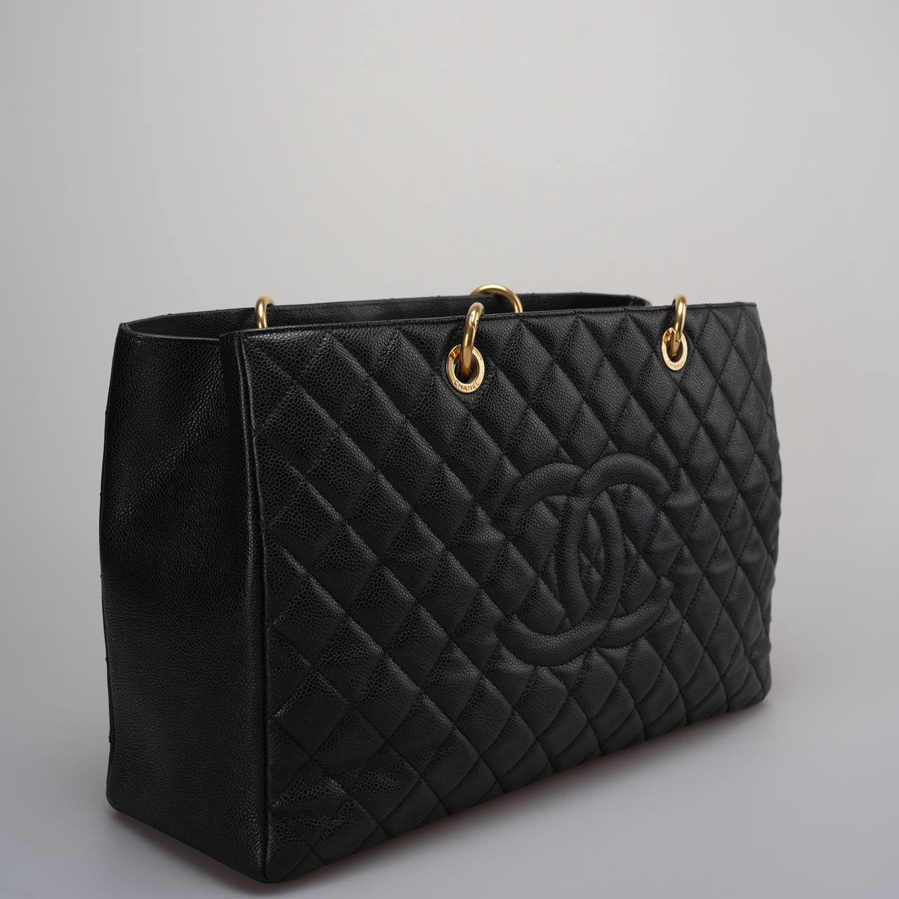 Chanel Large Grand Shopping Tote Black GST Bag in Caviar Leather with Gold Hardware