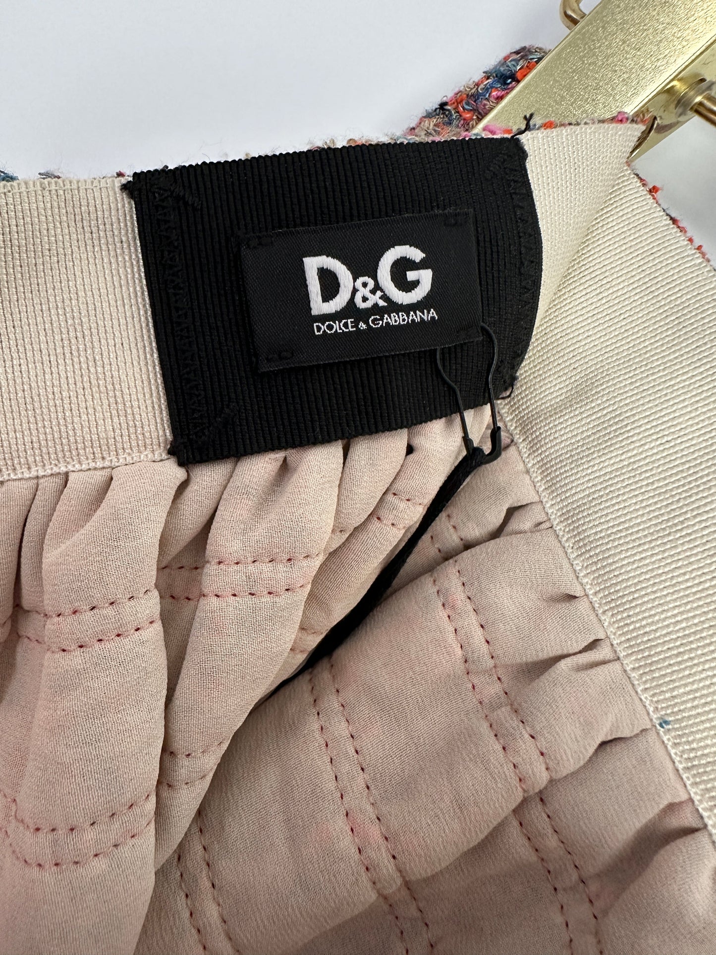 Dolce & Gabbana D&G Pink Tweed Midi Skirt with Chain Trim Detail Size IT 38 (UK 6)