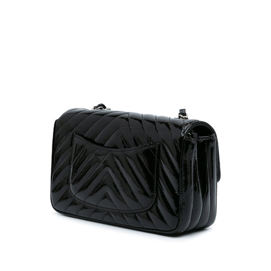 Black Chanel Mini Rectangular Classic Chevron Patent Single Flap Crossbody Bag
