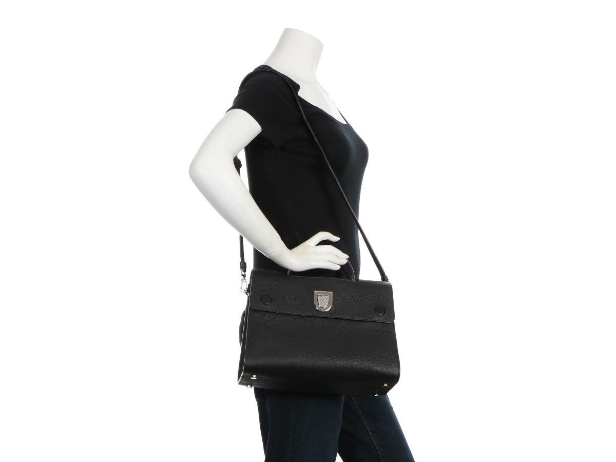 Dior Medium Black Grained Calfskin Diorever Flap
