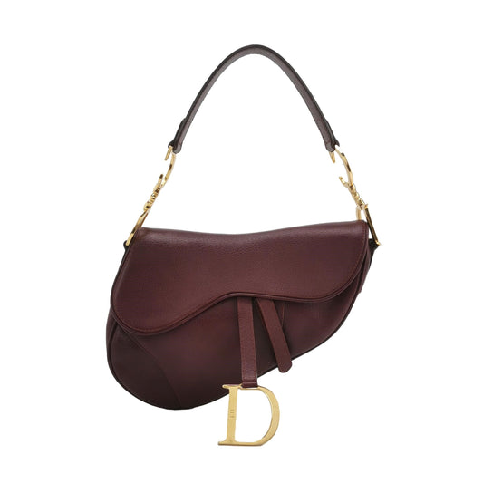 Dior Saddle   Burgundy Purple Wine Calfskin Leather Gold Hardware Shoulder Bag