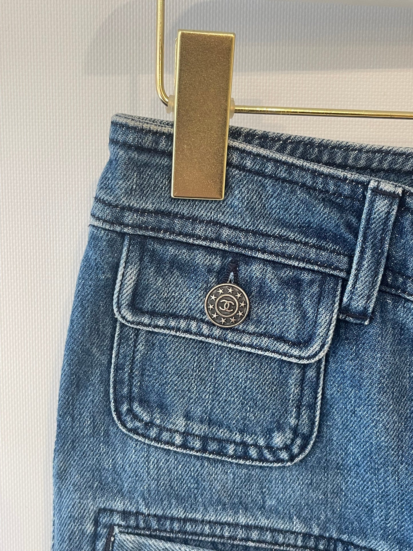 Chanel Paris-Dallas Blue Denim Mini Shorts with CC Logo Buttons Size FR 34 (UK 6)