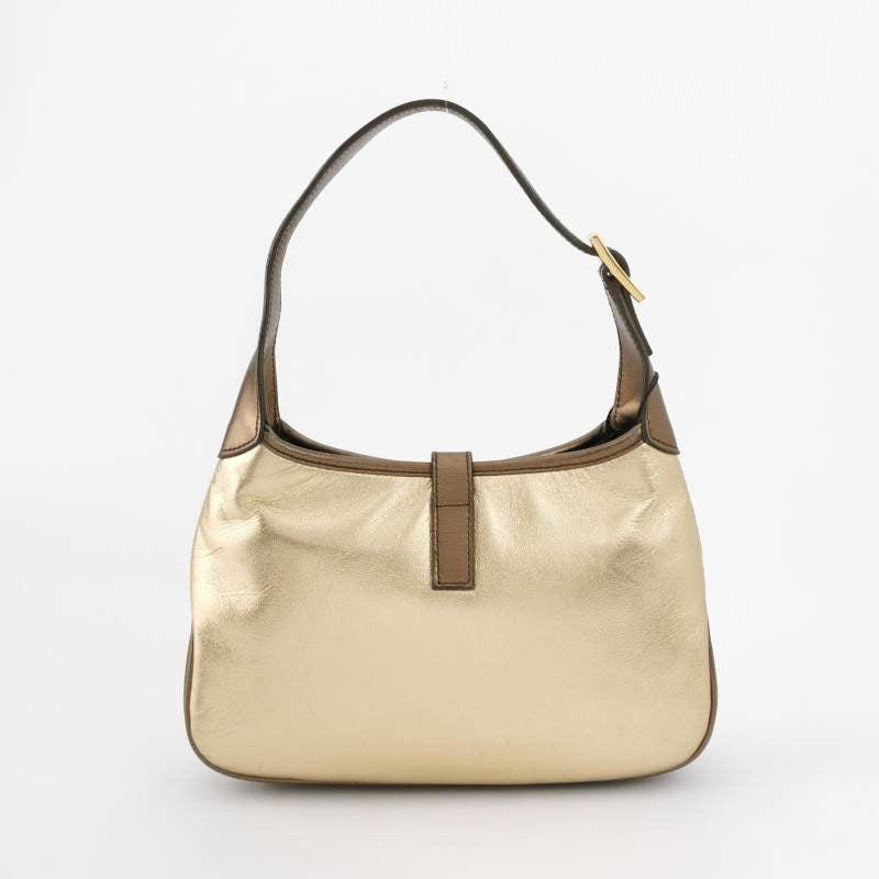 Gucci Jackie   Mini Gold Lambskin Leather Brown Calfskin Leather