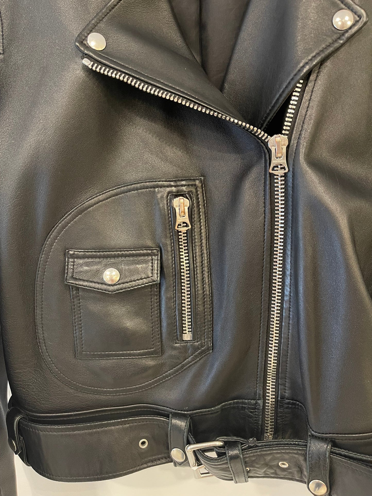 Acne Studios Black Lambskin Leather Biker Jacket with Pocket Details Size FR 36 (UK 8) RRP £1,600
