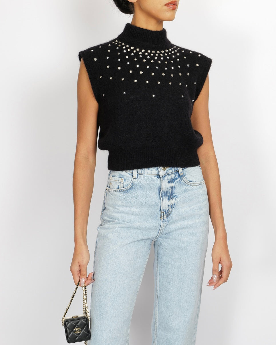 Alessandra Rich Black Mohair Sleeveless Jumper with Embellishments Size IT 44 (UK 12) RRP £515