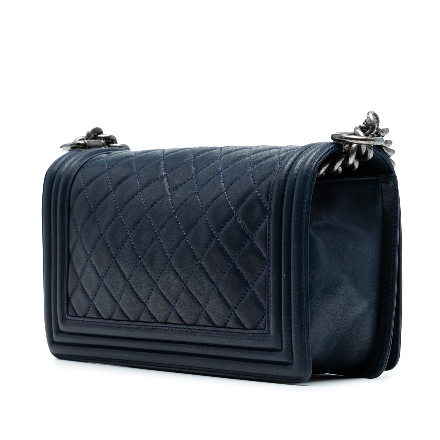 Blue Chanel Old Medium Quilted Lambskin Boy Flap Crossbody Bag