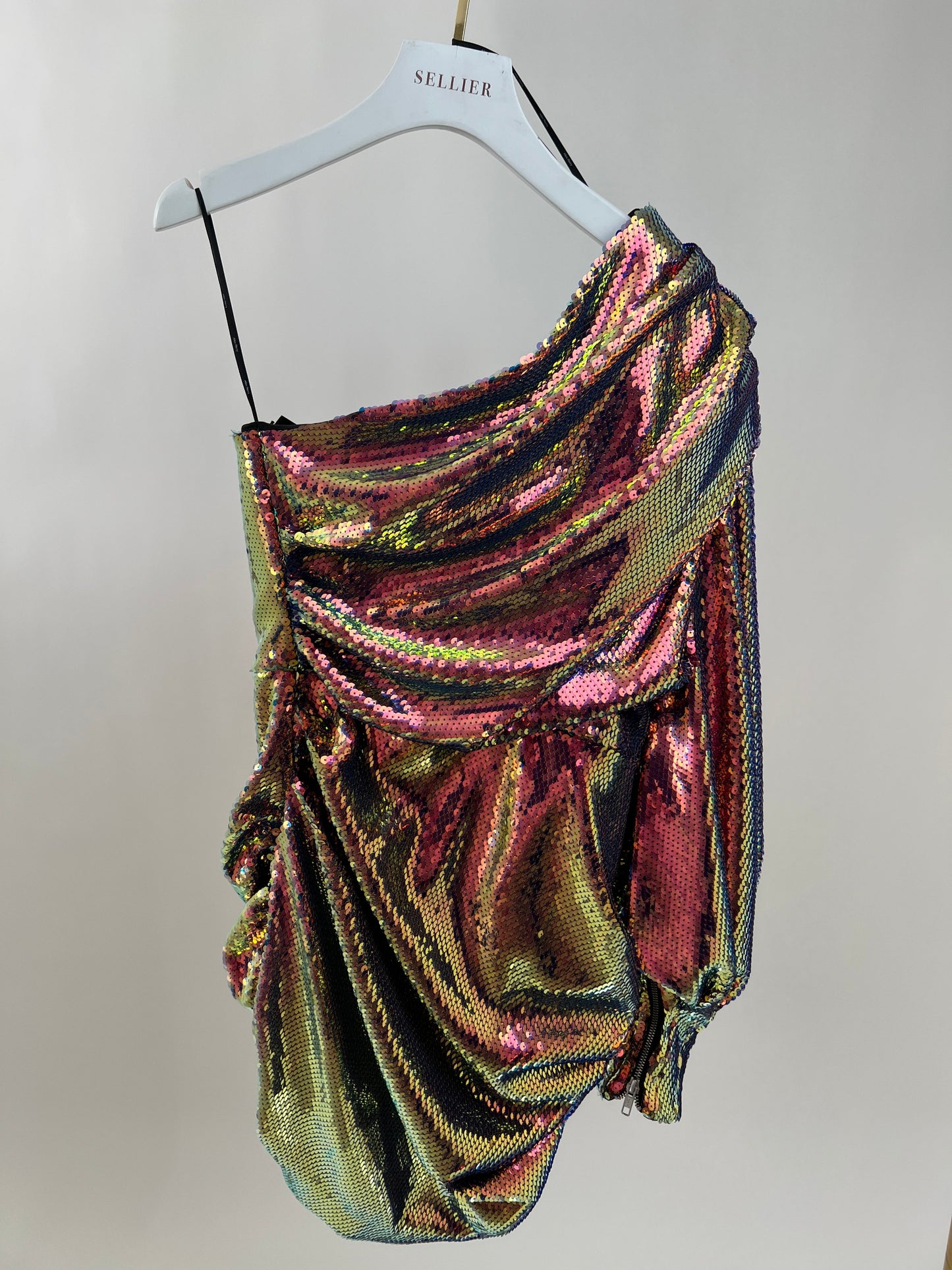 Alex Perry Multi-Coloured One Shoulder Sequin Dress Size UK 8