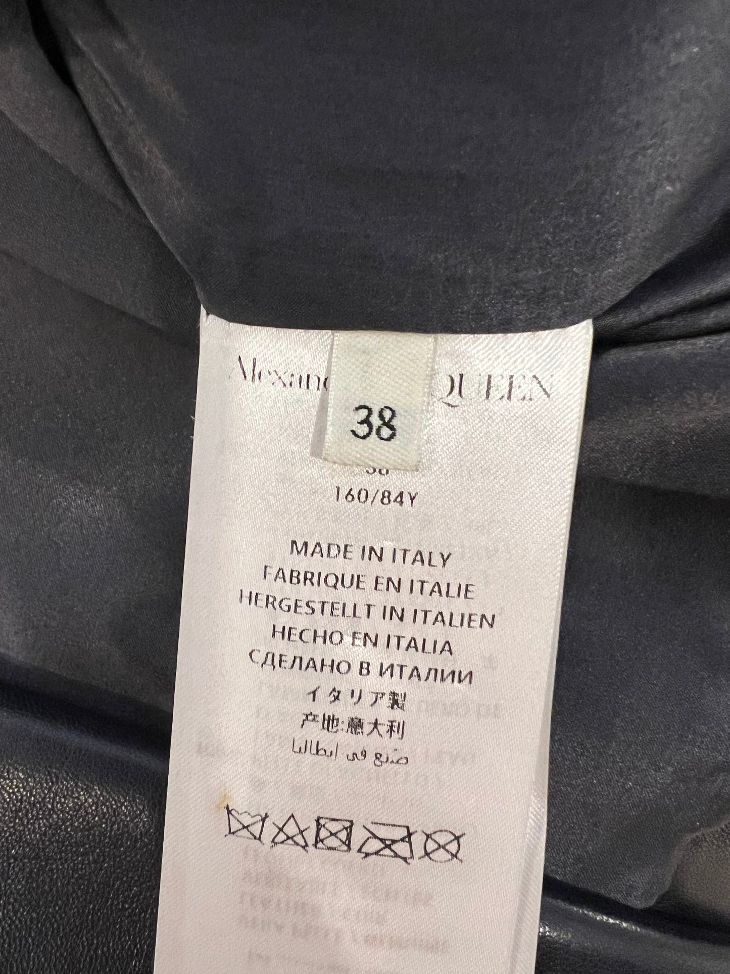 Alexander McQueen Spring 2020 Runway Navy Leather Fringed Trench Coat with Gold Eyelets Details Size IT 38 (UK 6)