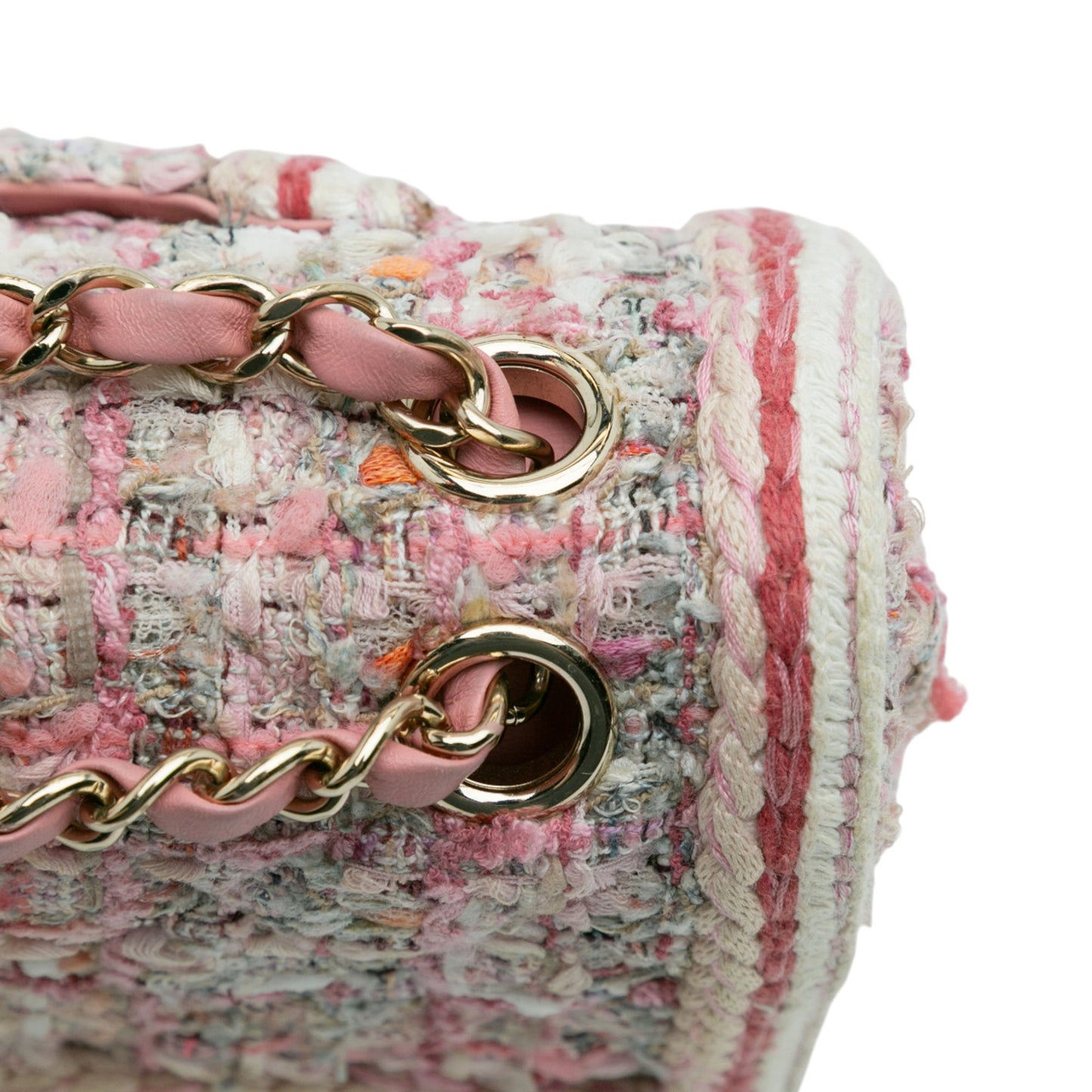 Pink Chanel Medium Classic Quilted Tweed Braided Double Flap Shoulder Bag