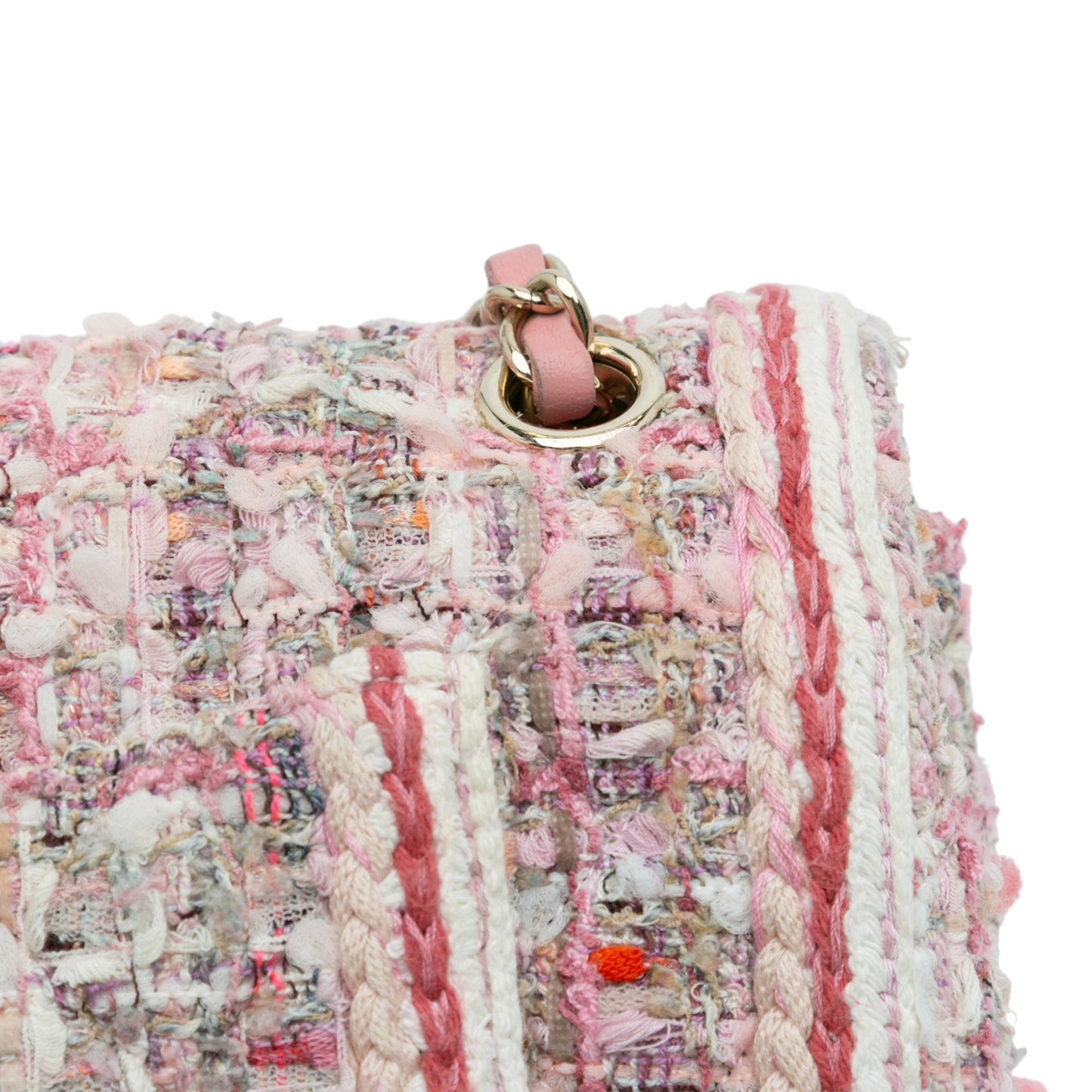 Pink Chanel Medium Classic Quilted Tweed Braided Double Flap Shoulder Bag