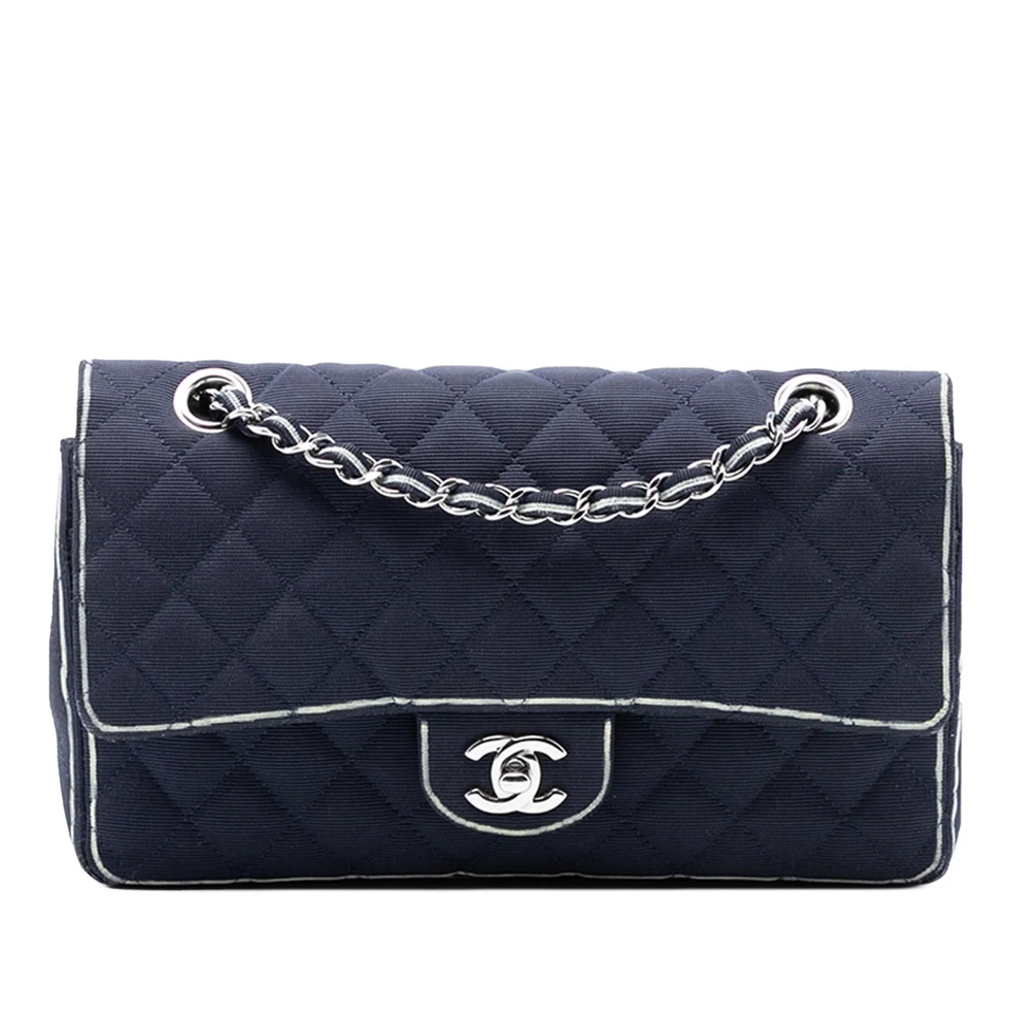Blue Chanel Medium Classic Printed Grosgrain Double Flap Shoulder Bag