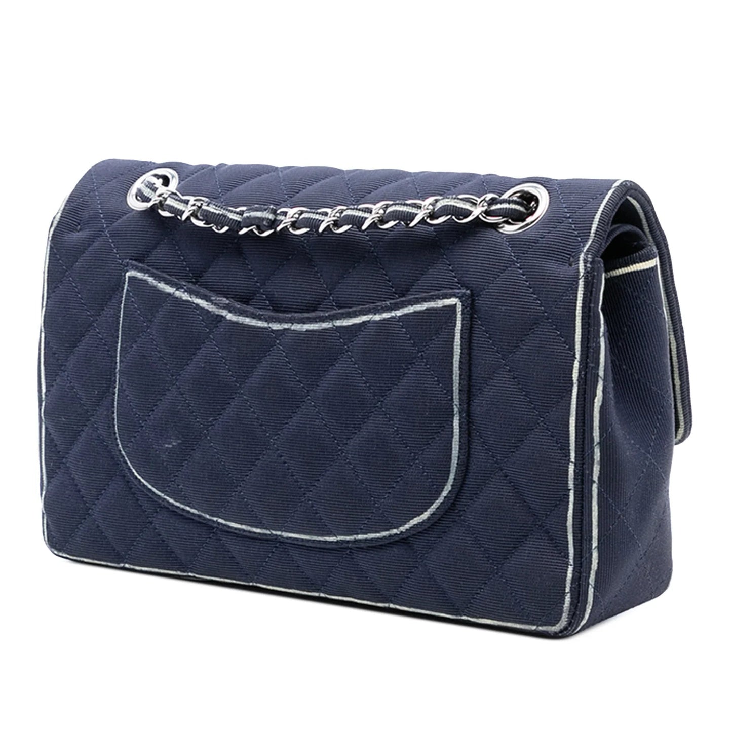 Blue Chanel Medium Classic Printed Grosgrain Double Flap Shoulder Bag