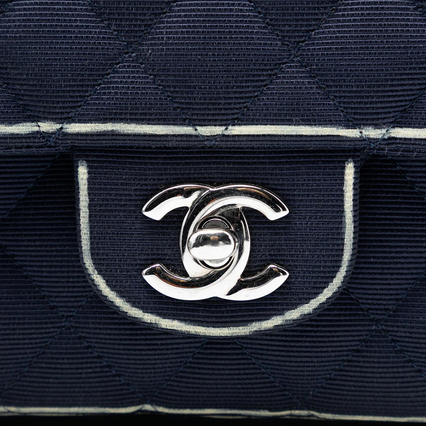 Blue Chanel Medium Classic Printed Grosgrain Double Flap Shoulder Bag
