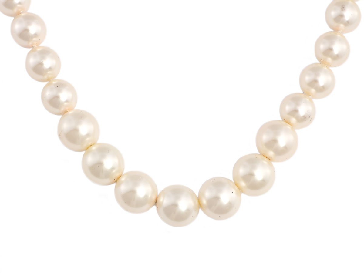 Chanel Long Gold-Tone Faux Pearl Logo Necklace
