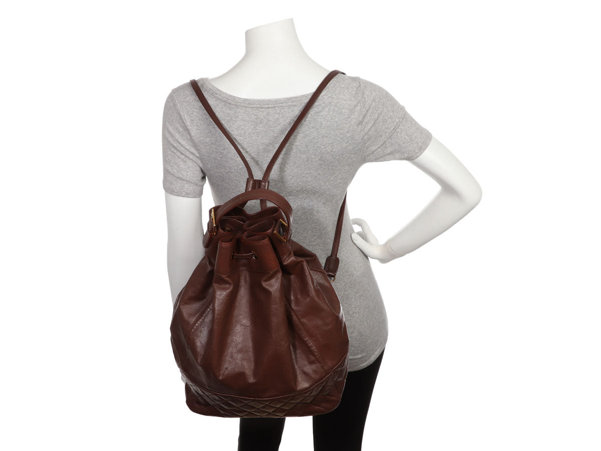 Chanel   Large Brown Drawstring Backpack Sling Bag