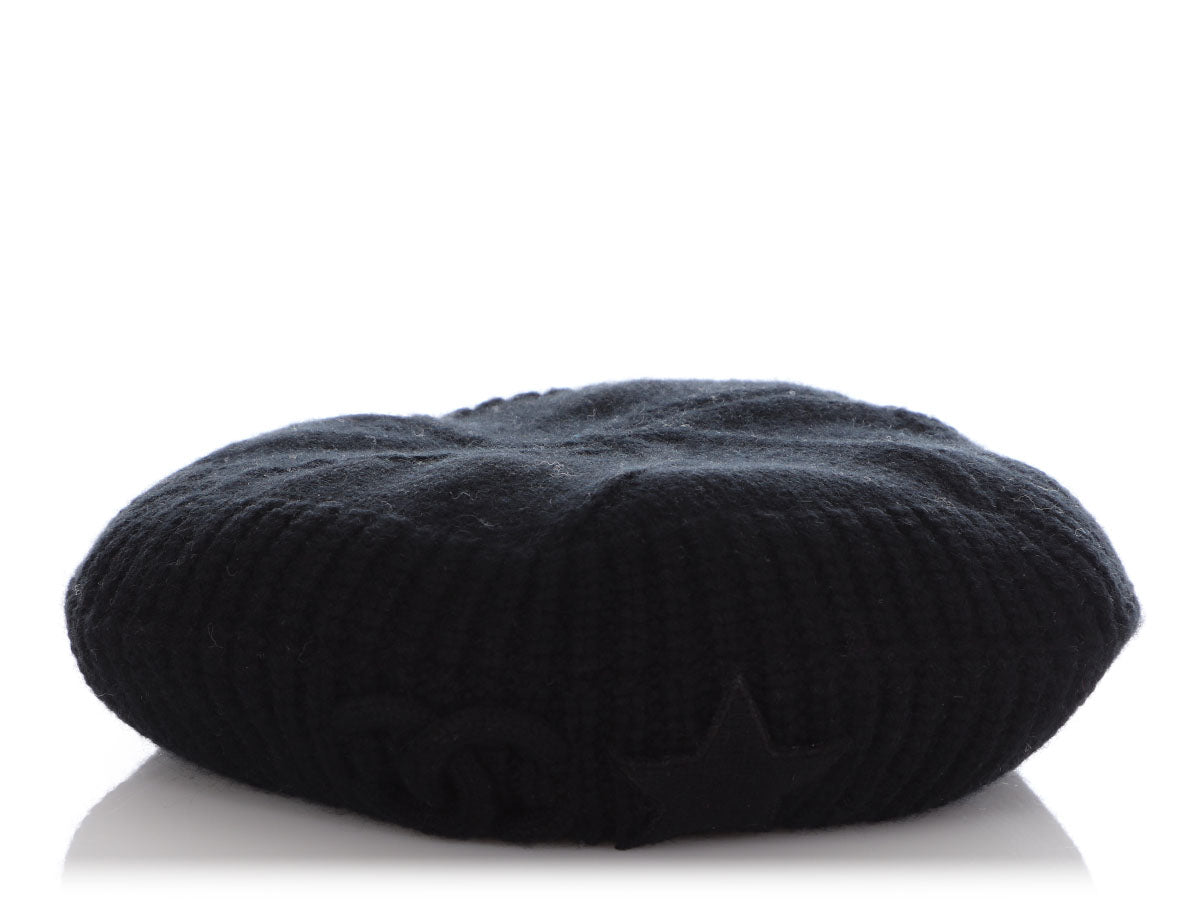 Chanel   Black Knit Cashmere CC Star Beret