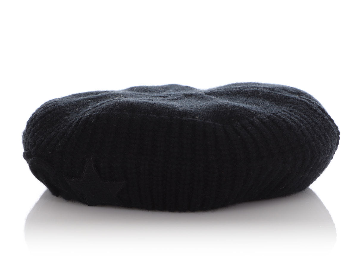 Chanel   Black Knit Cashmere CC Star Beret
