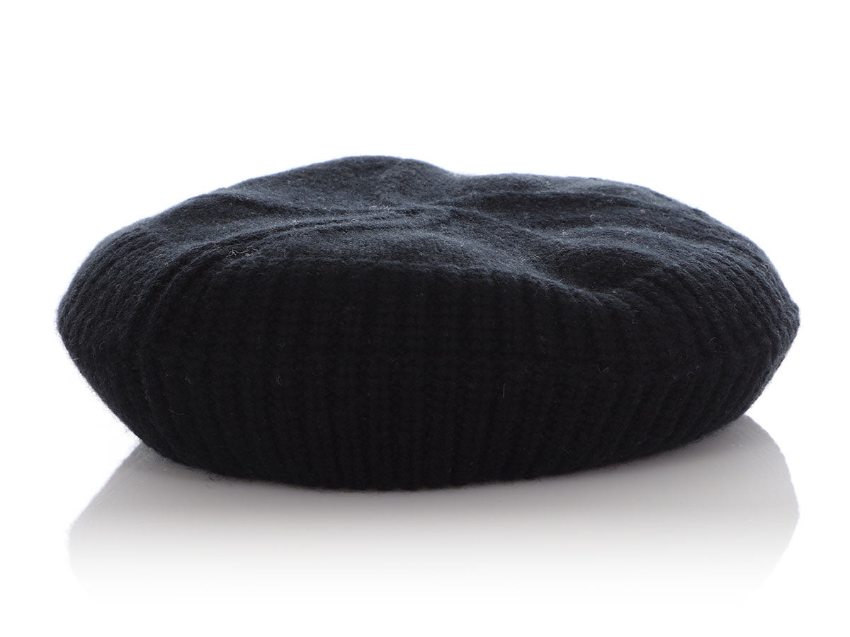 Chanel   Black Knit Cashmere CC Star Beret