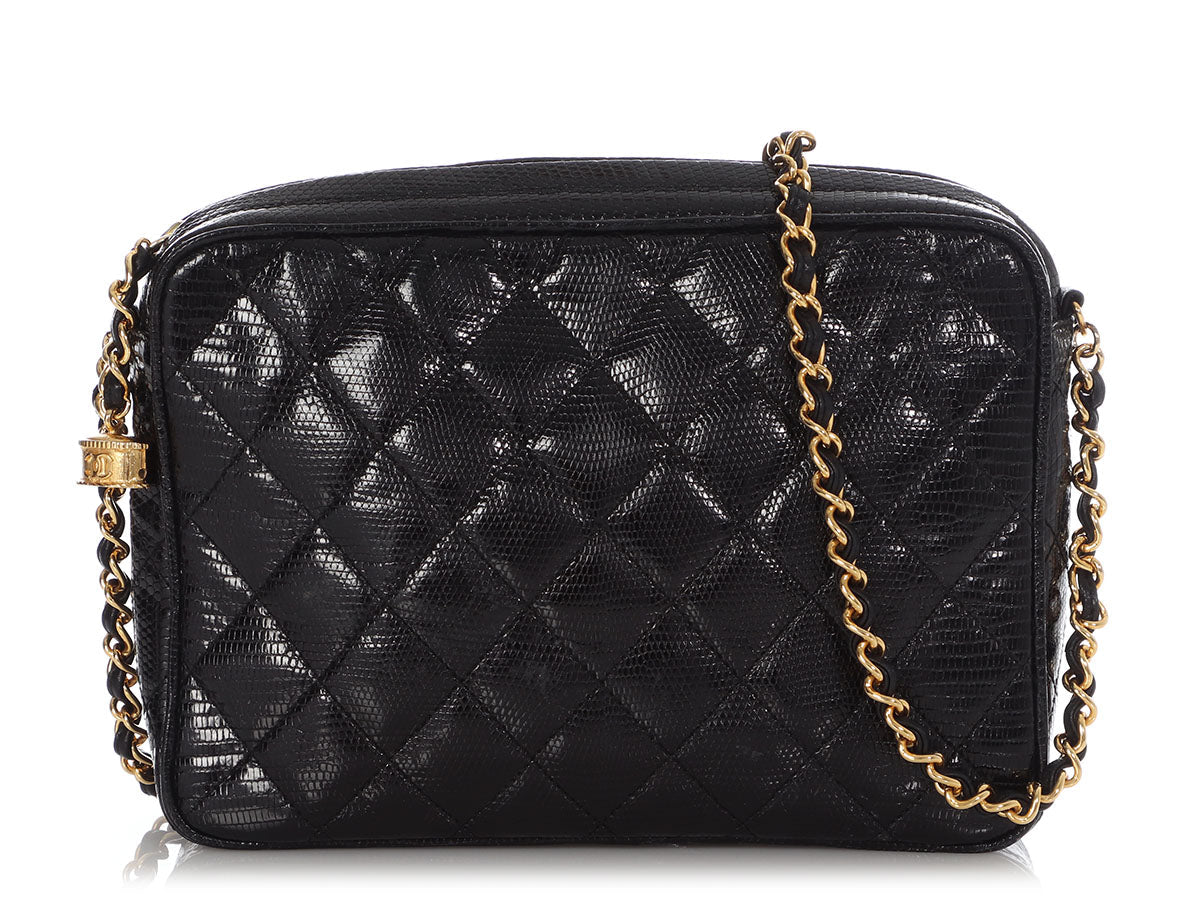 Chanel   Black Quilted Lizard Camera Bag