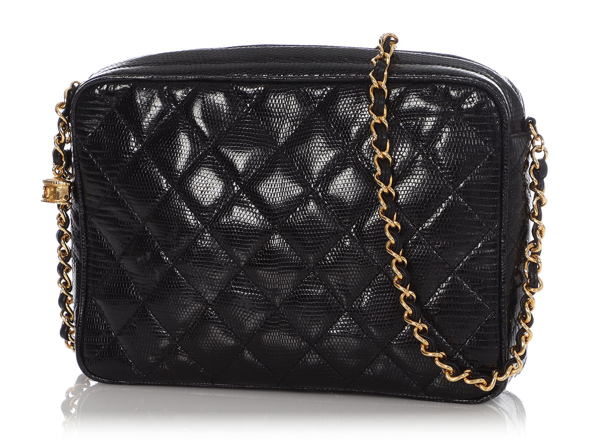 Chanel   Black Quilted Lizard Camera Bag