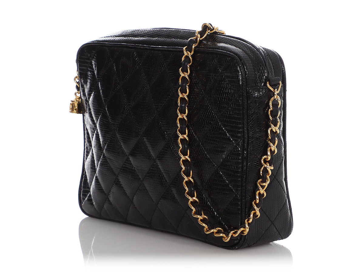 Chanel   Black Quilted Lizard Camera Bag