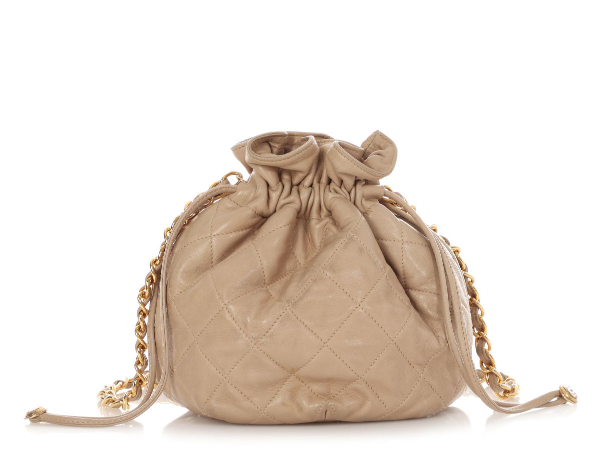 Chanel   Small Taupe Quilted Lambskin Bucket Bag