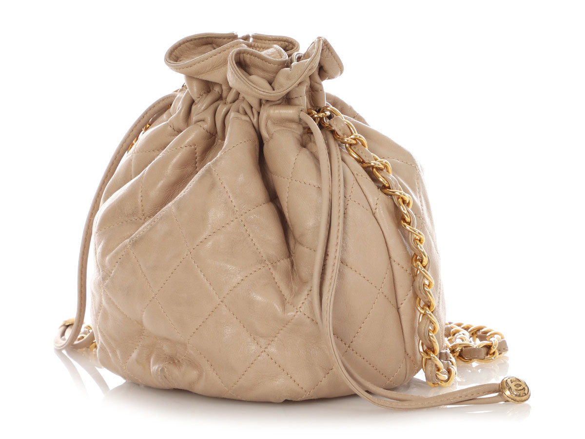Chanel   Small Taupe Quilted Lambskin Bucket Bag