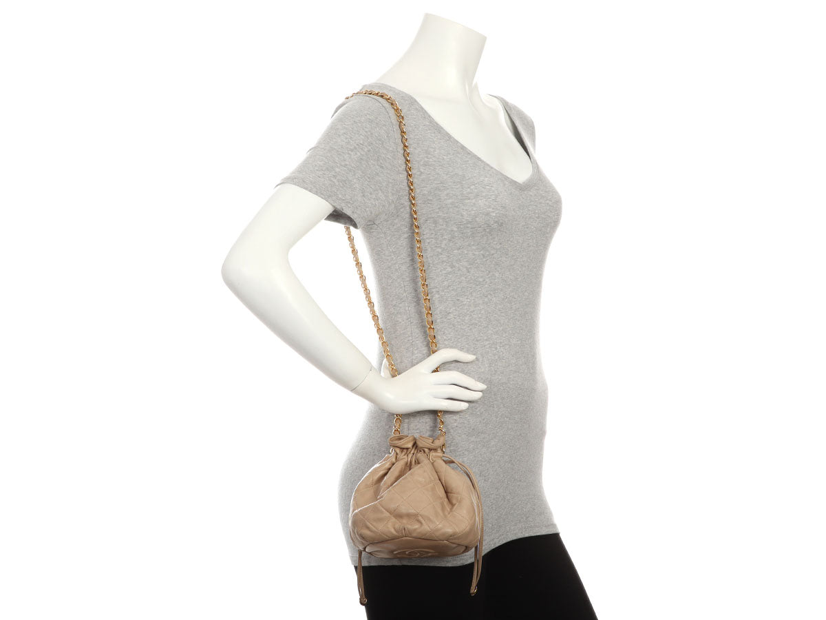Chanel   Small Taupe Quilted Lambskin Bucket Bag