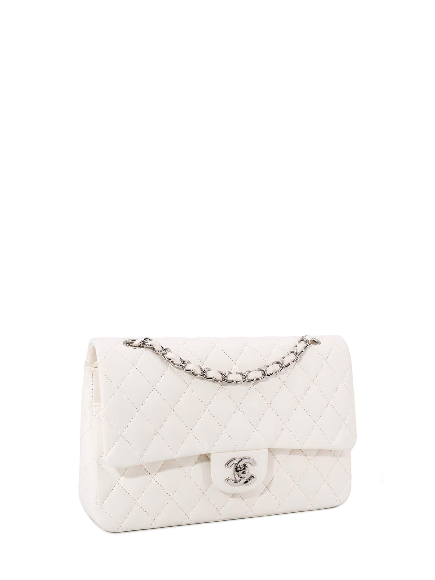 Chanel . Quilted Leather Medium Double Flap Bag Off White
