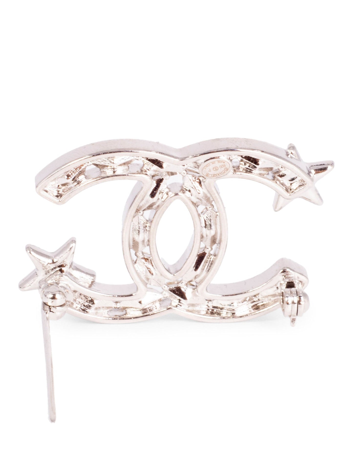 Chanel  CC Logo Swarovski Crystal Star Pin Brooch Silver