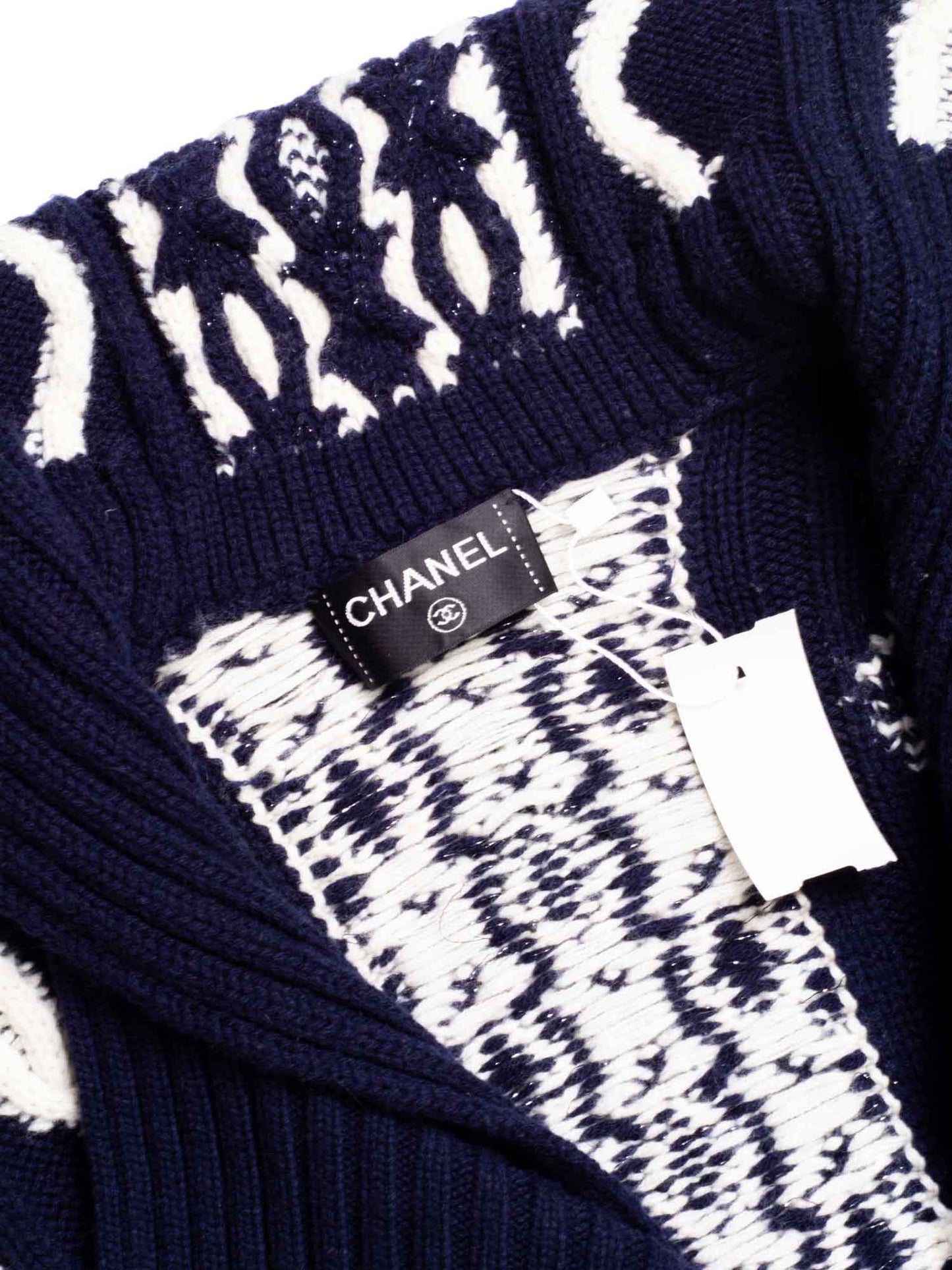 Chanel Cable Knit Cashmere Sparkly Nautical Cardigan Blue White