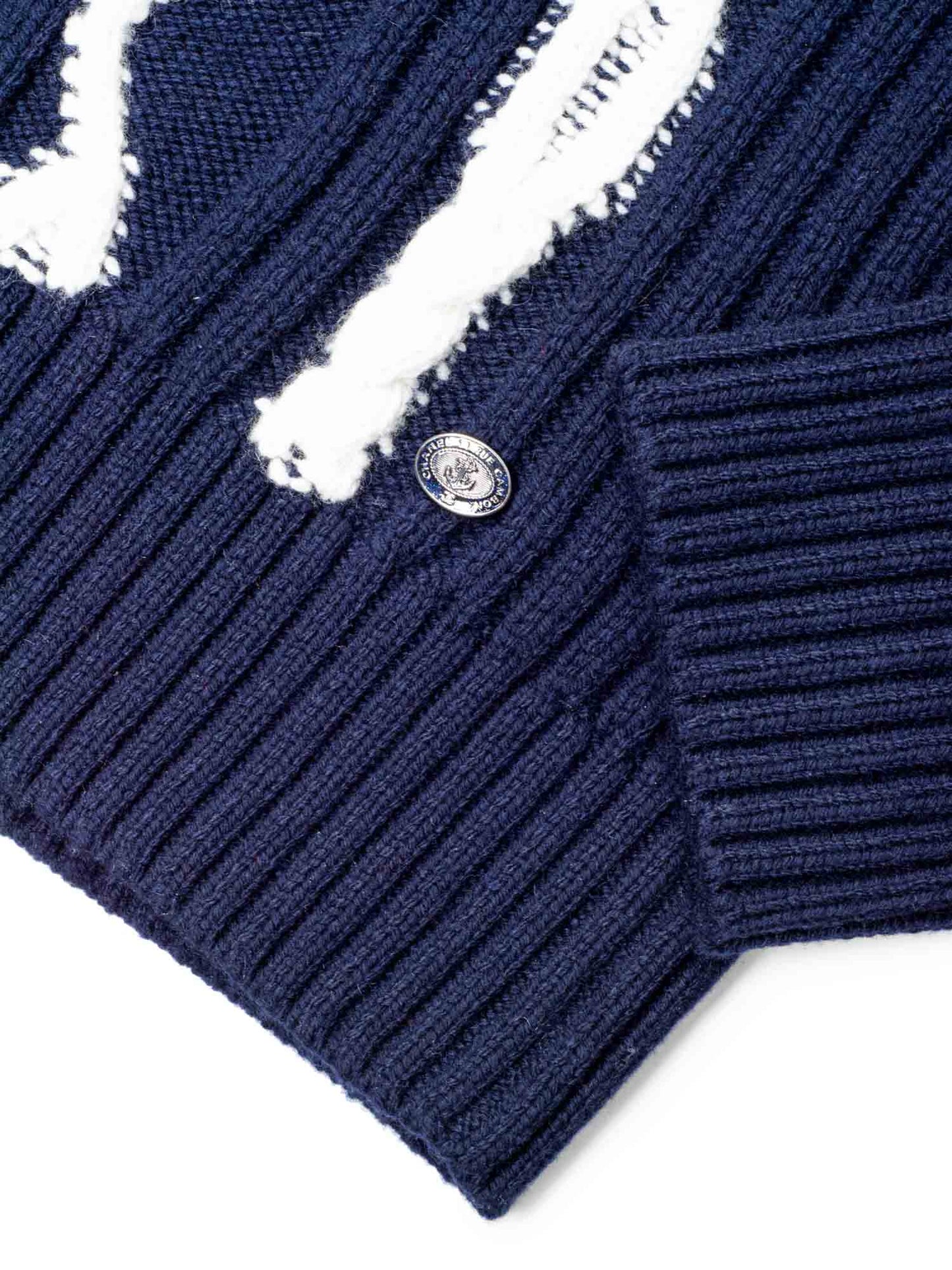 Chanel Cable Knit Cashmere Sparkly Nautical Sweater Blue White