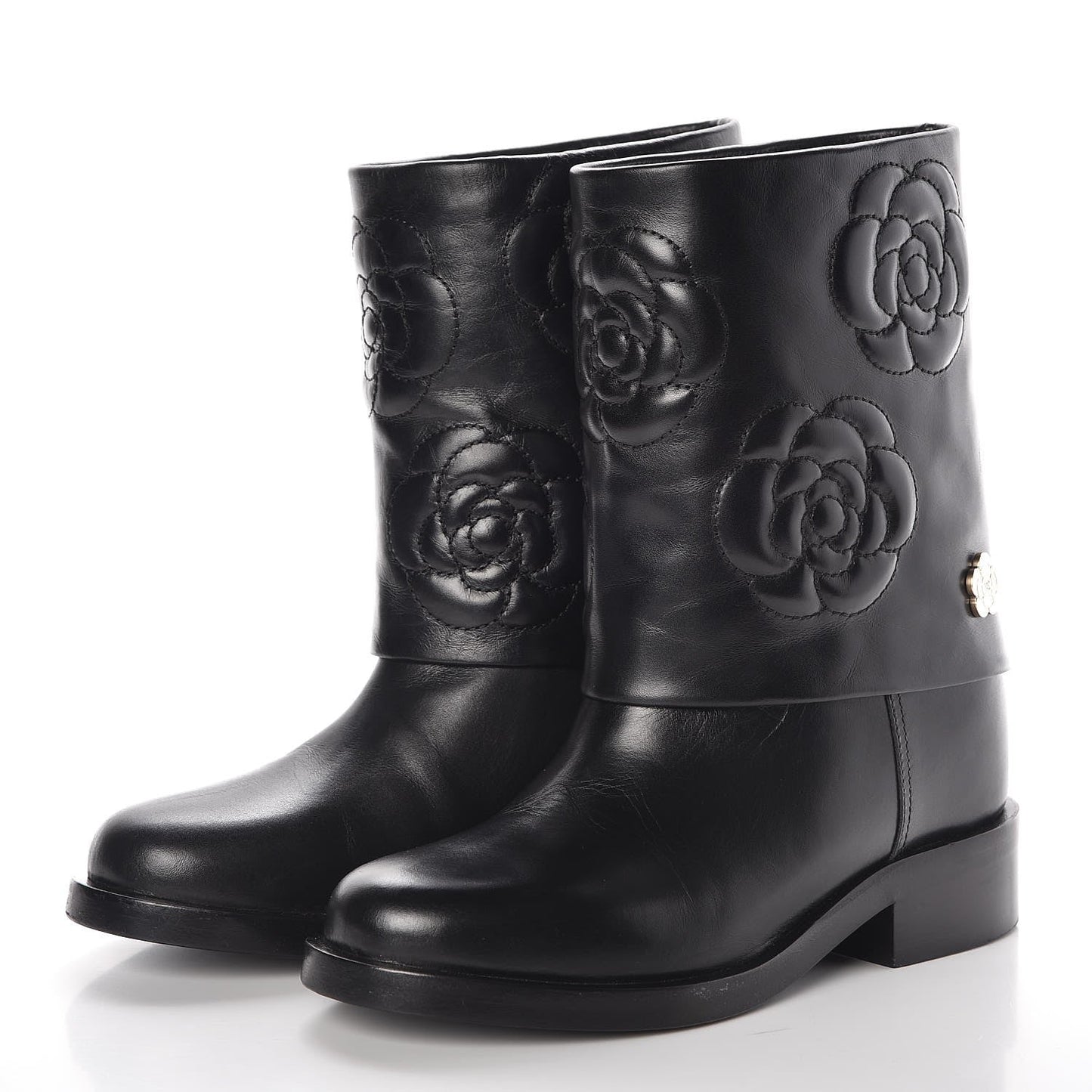 CHANEL CAMELLIA LEATHER BOOTS