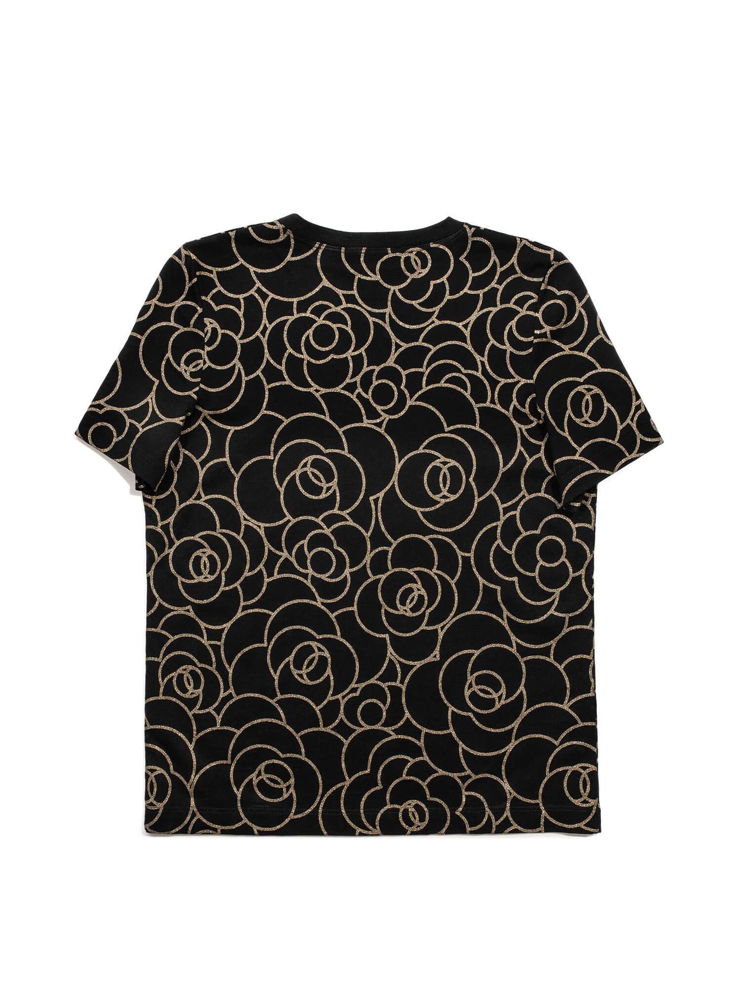 Chanel Cotton CC Logo Camellia Tee Shirt Gold Black