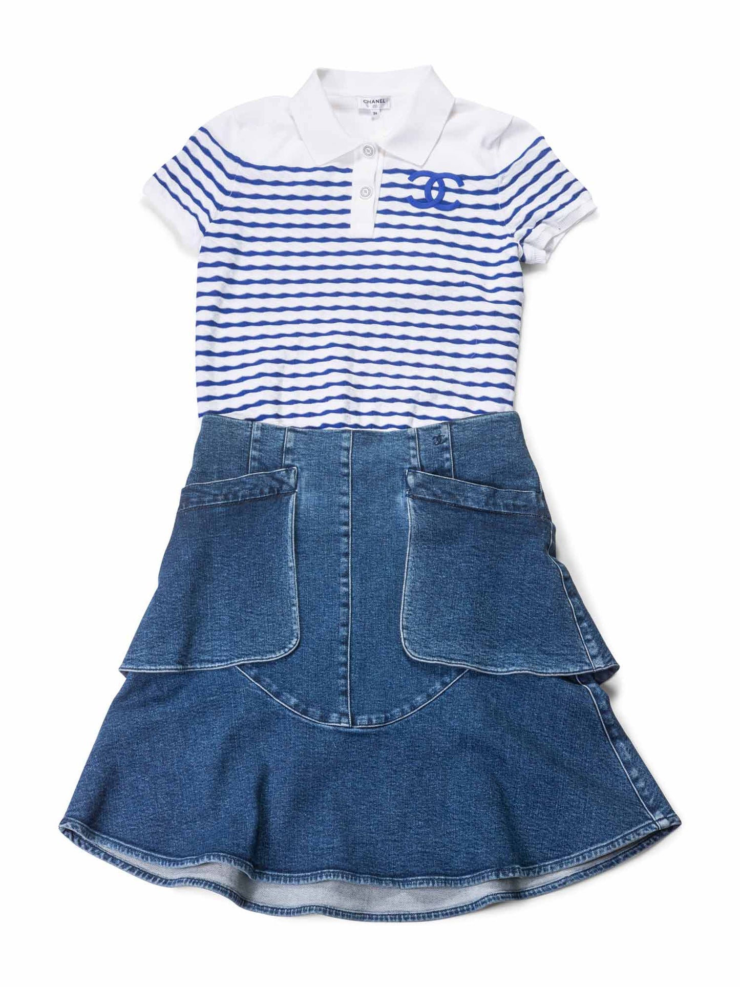 Chanel Cotton CC Logo Polo T-Shirt Blue White