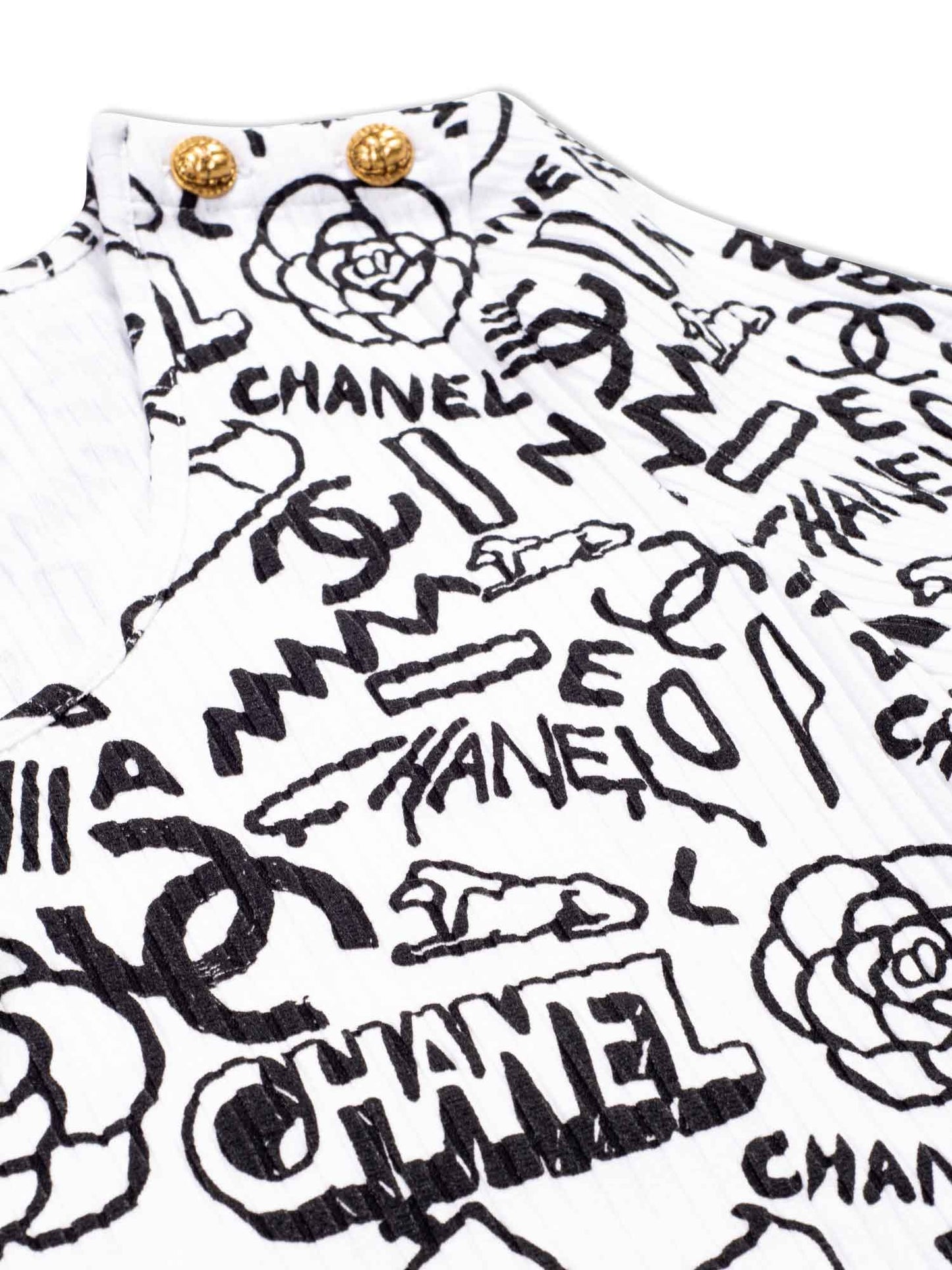 Chanel Cotton Paris New York Graffiti T-Shirt Black White