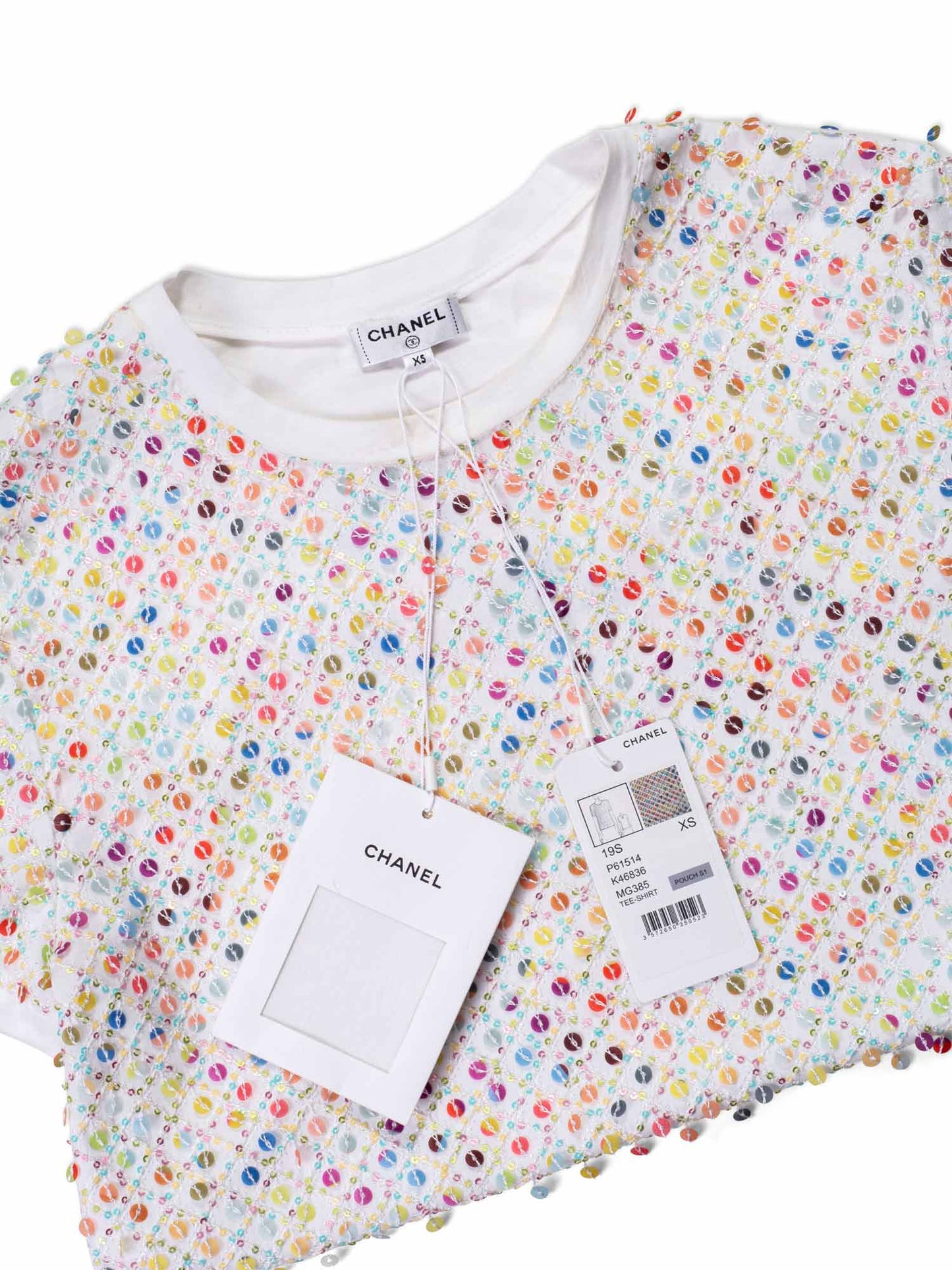 Chanel Cotton Sequin CC Logo Top White