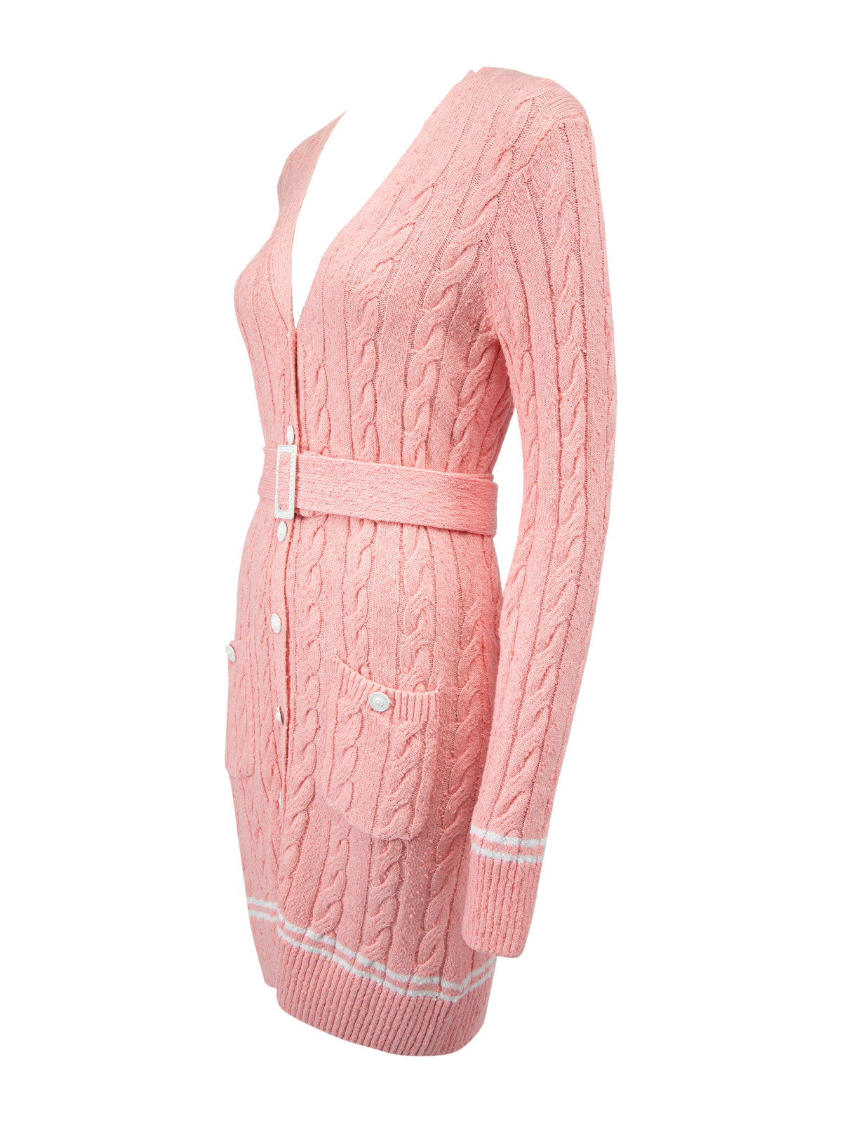 CHANEL LONG LINE BELTED KNIT CARDIGAN