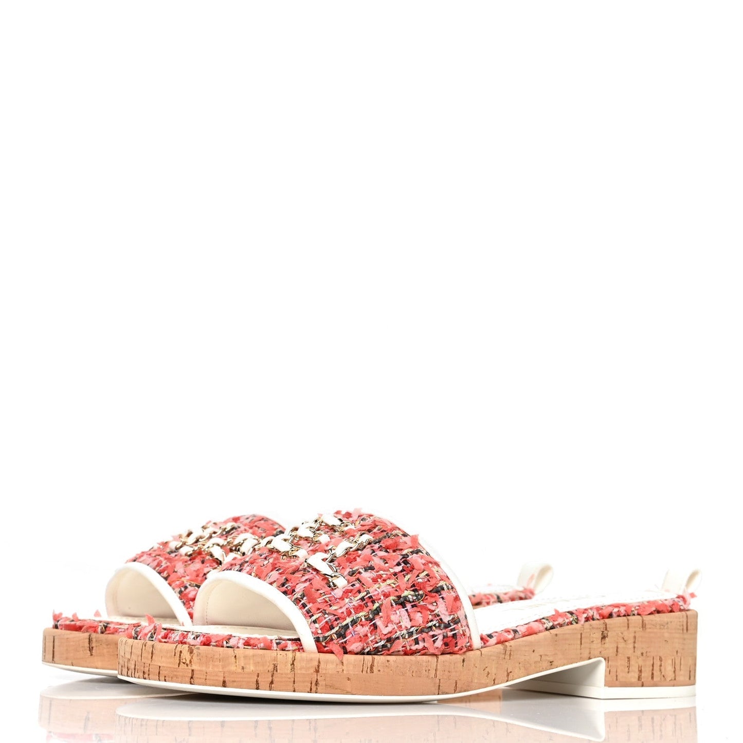 CHANEL TWEED CORK "CHA NEL" MULE SANDALS