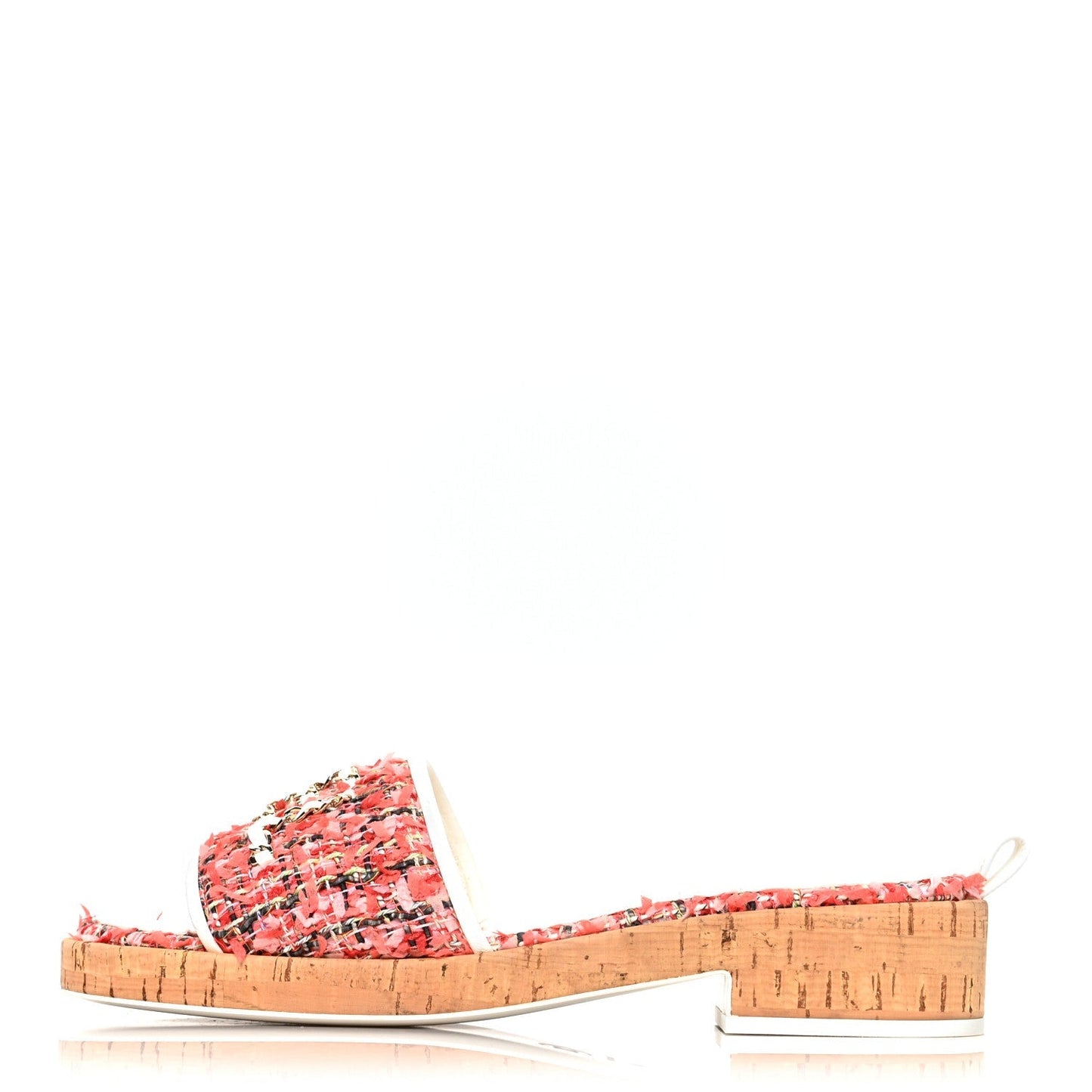 CHANEL TWEED CORK "CHA NEL" MULE SANDALS