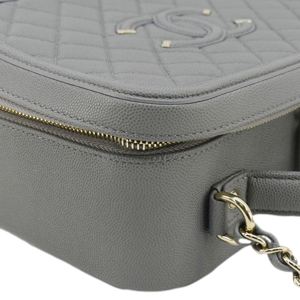 CHANEL Vanity Case Filigree CC  Large Caviar Quilted Shoulder Bag Grey