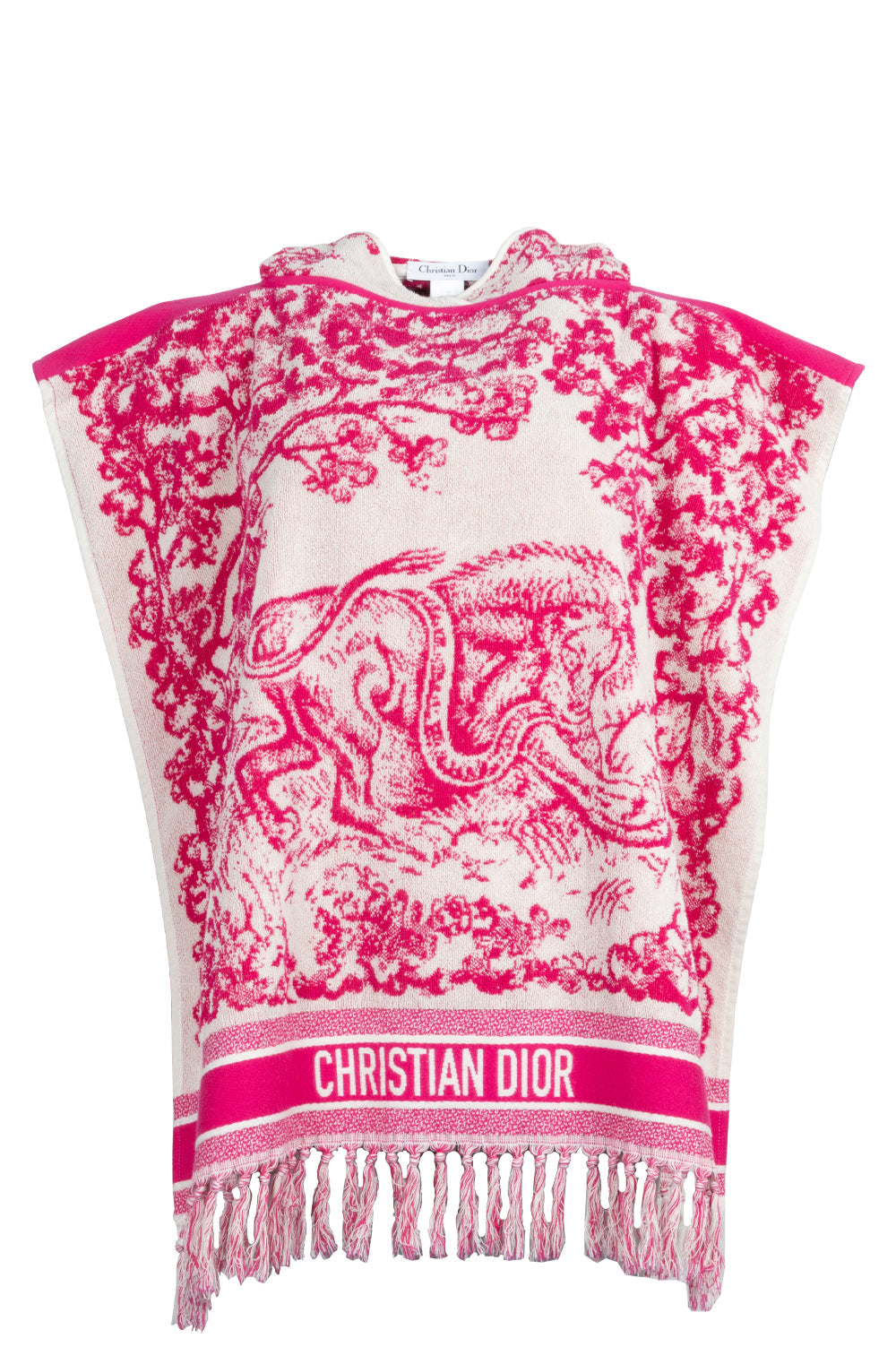 CHRISTIAN DIOR Terry Cloth Fringed Poncho Pink Toile De Jouy