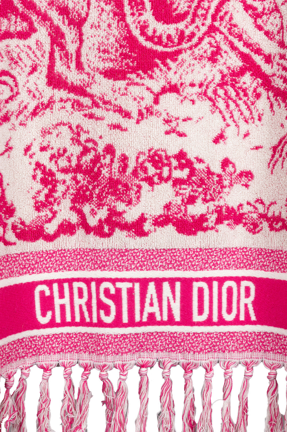 CHRISTIAN DIOR Terry Cloth Fringed Poncho Pink Toile De Jouy
